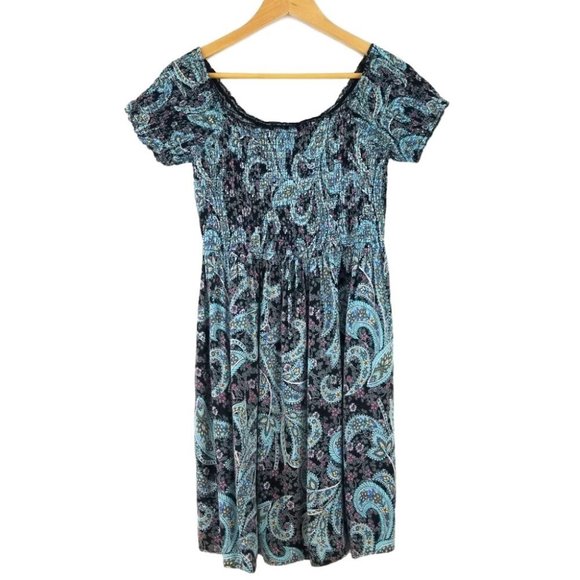 Xhilaration Paisley Off-the-Shoulder Smocked Dress - Picture 6 of 12